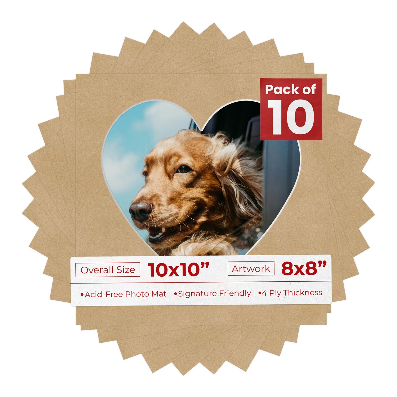 Beige Suede Mat Board for 10x10 Frames - Heart Opening for 8x8 Photos